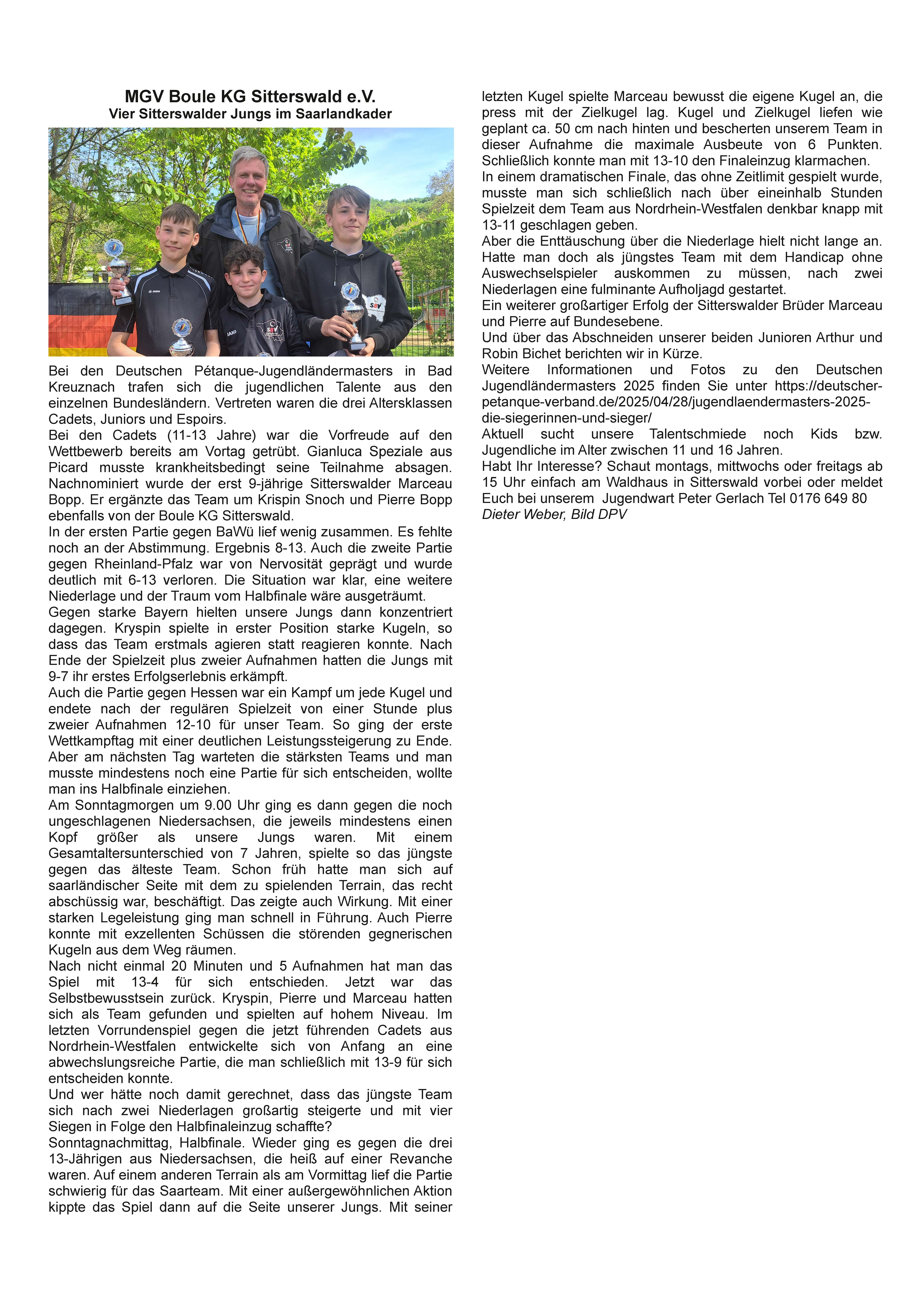 Vier Sitterswalder Jungs im Saarlandkader